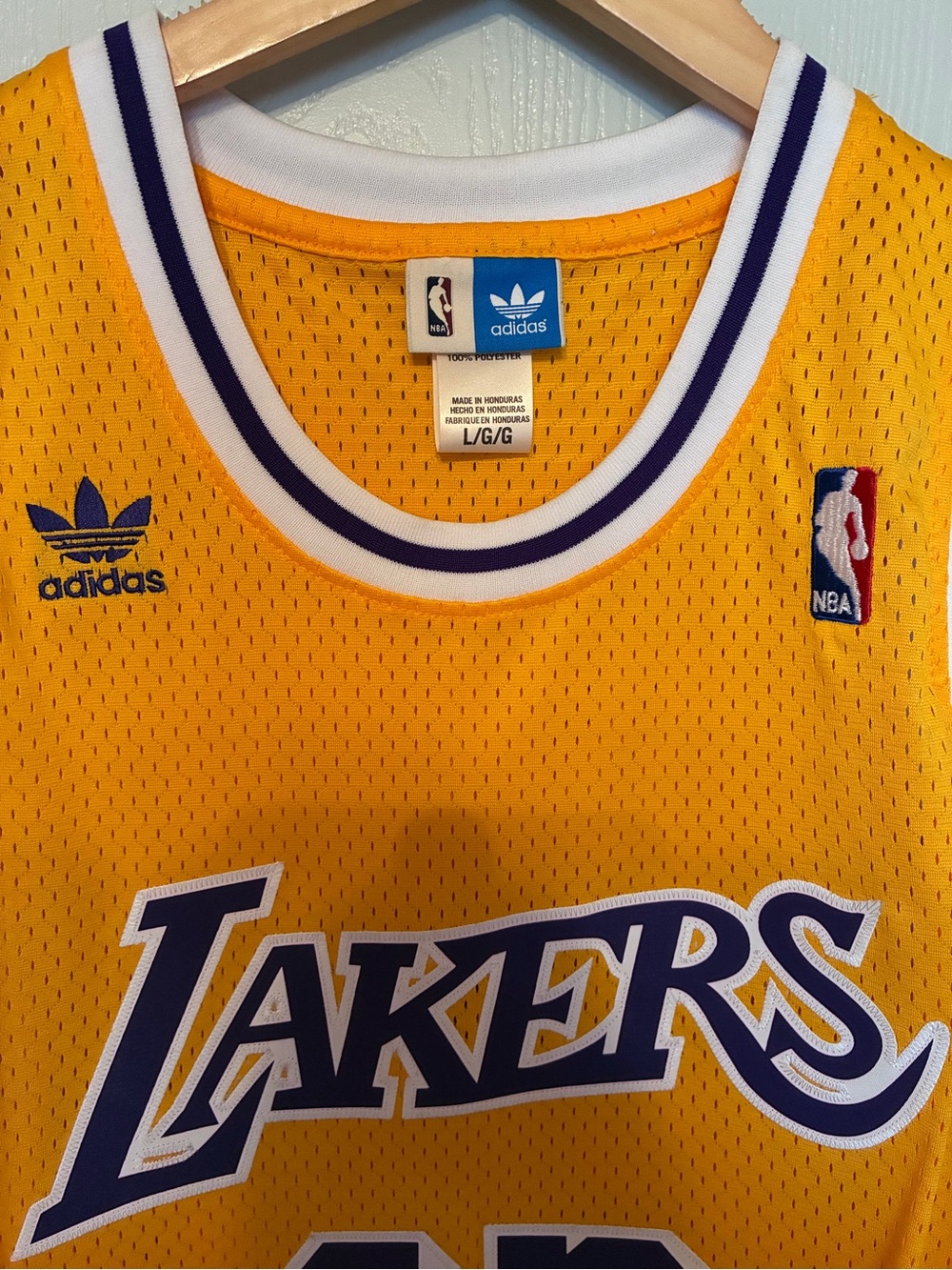 adidas Lakers Gold Mesh Basketball Jersey #42 with Purple Trim - Picture 3 of 5